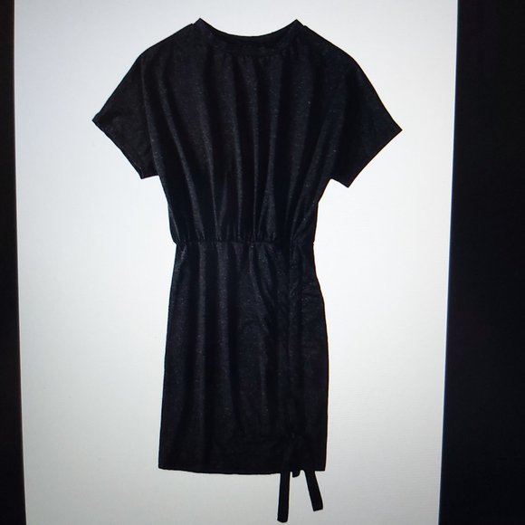 092. Black Casual Crew Neck Ruched Mini Dress Size M - Picture 7 of 9